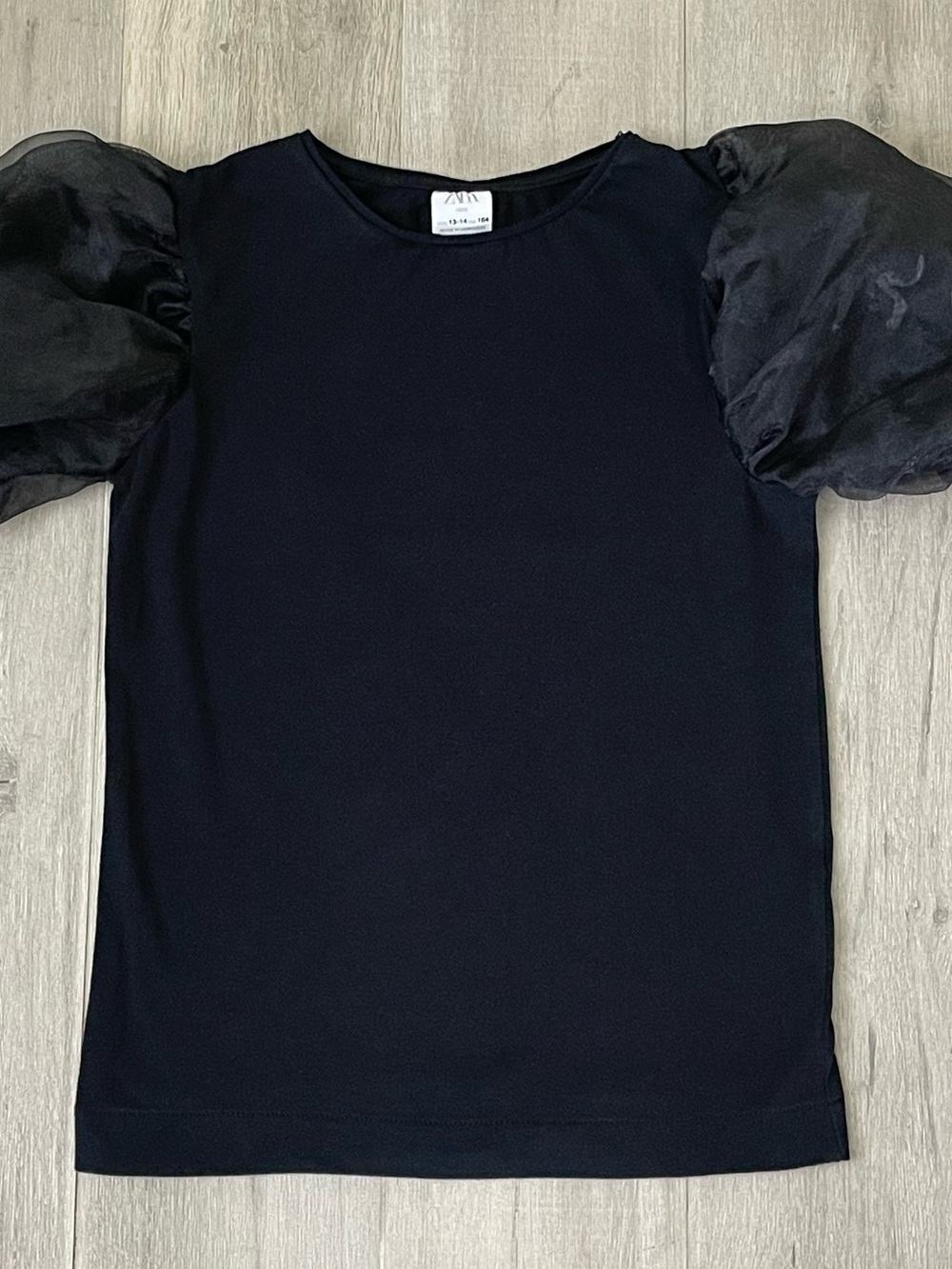 Zara Kids Black Organza Puff Sleeve Top Size 13-14 (164) Party Dressy 🖤